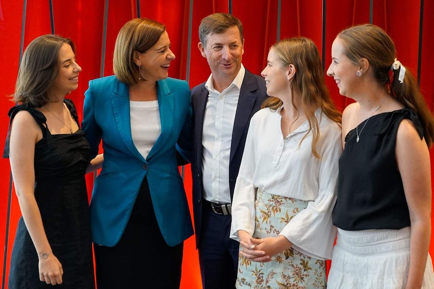 LNP leader Deb Frecklington with her husband Jason, and their three daughters