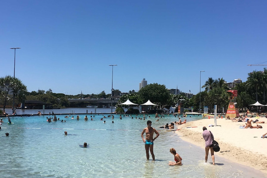 A packed beach at South Bank