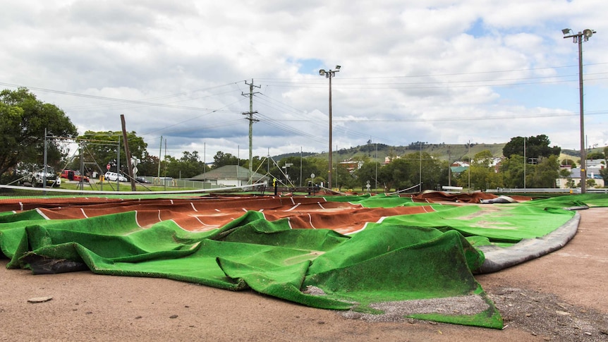 Artificial turf at Dungog tennis courts ripped up after storms