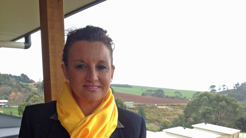 Palmer United candidate Jacqui Lambie outside her house in Burnie.