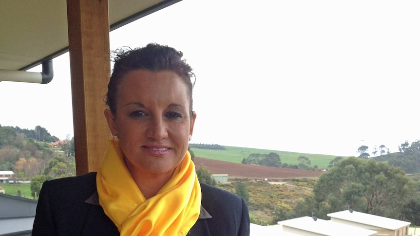 Palmer United candidate Jacqui Lambie outside her house in Burnie, north-west Tasmania