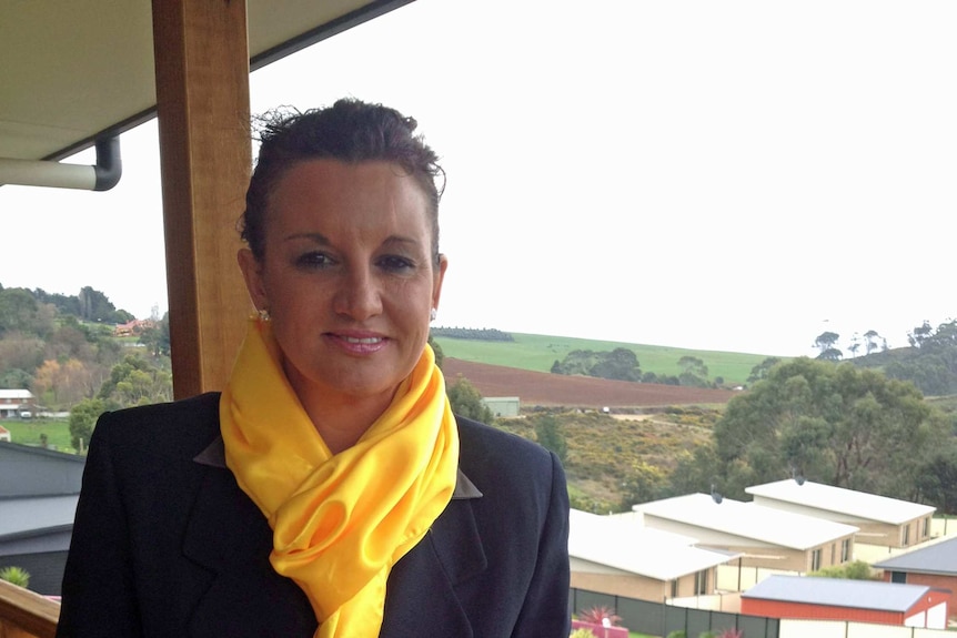 Palmer United Party Senator-elect Jacqui Lambie outside her house in Burnie, north-west Tasmania