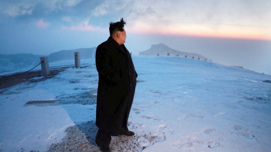 Kim Jong-Un at the summit of Mt. Paektu