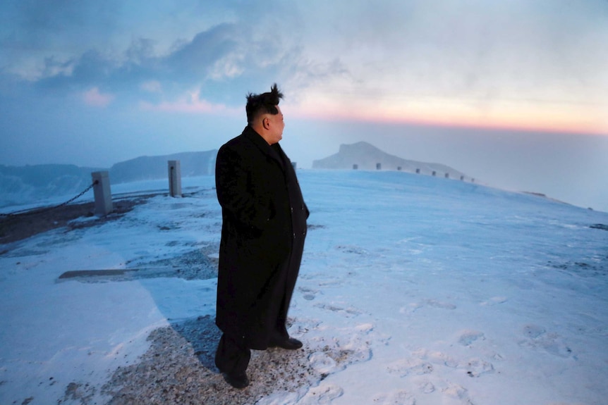 Kim Jong-Un at the summit of Mt. Paektu