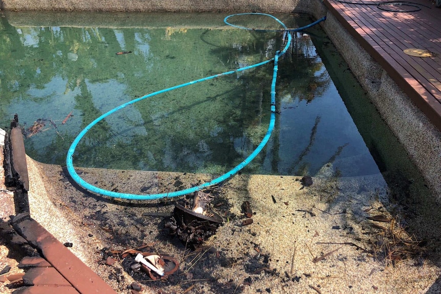 Pool at the bushfire-destroyed home of Holly and David Kemp.