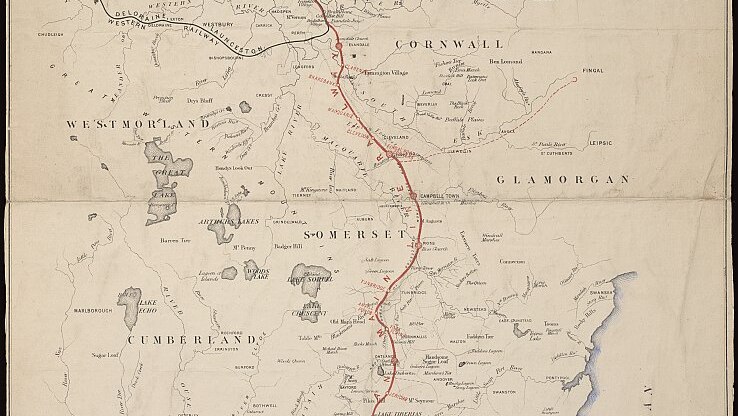 Map of a railway in Tasmania circa 1880