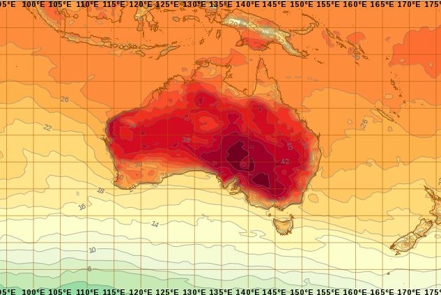 Map of temperatures across Australia