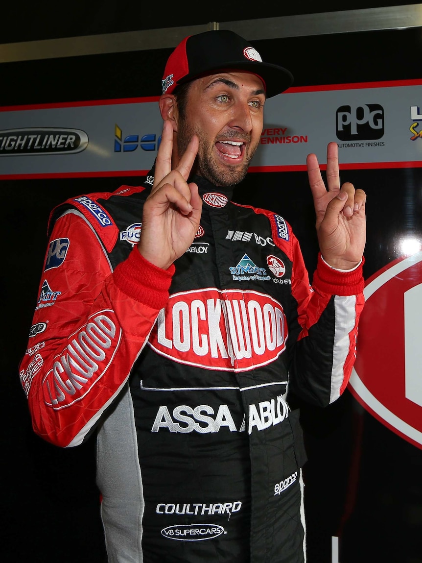 Fabian Coulthard celebrates pole at Winton