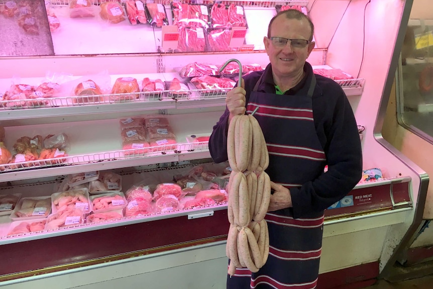 Mundubbera butcher Tim Duggan says the blueberry sausages are proving popular with his customers