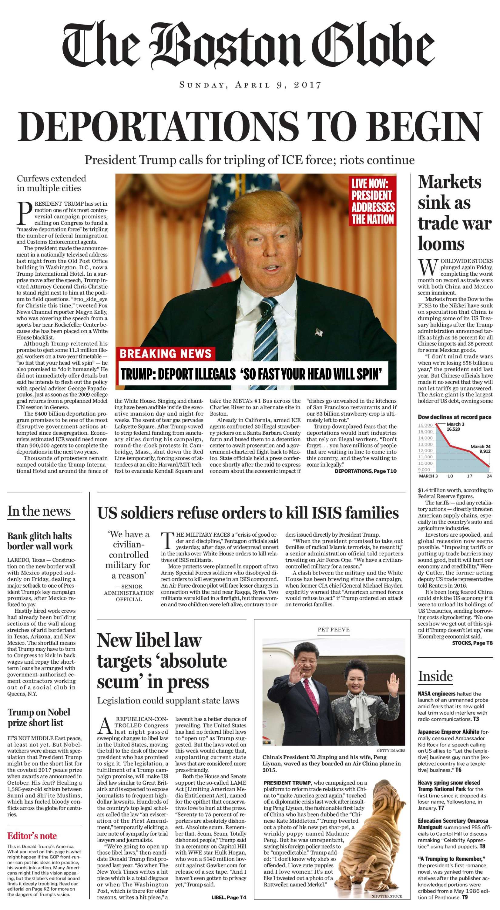 Donald Trump: Riots, Deportations Headline Mock Boston Globe Front Page ...