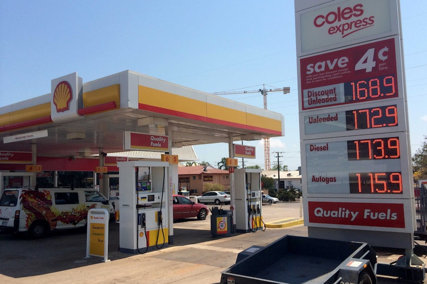 The Shell service station in Darwin's CBD on 23 September 2014. Unleaded $1.72