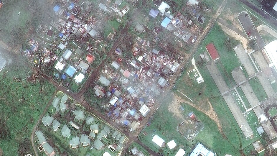 Downtown Port Vila, the capital of Vanuatu, in ruins after Cyclone Pam