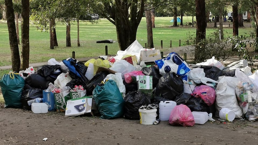 A pile of rubbish at a bush campsite