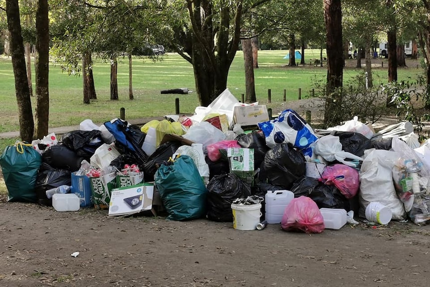 A pile of rubbish at a bush campsite