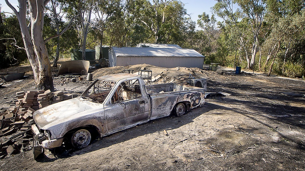 Simon Barbout's ute destroyed by the Sampson Flat fire.