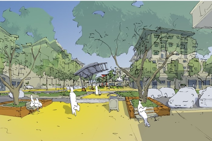 A drawing of the new John Stokes Square.