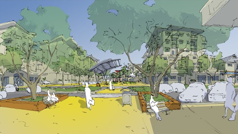 A drawing of the new John Stokes Square.