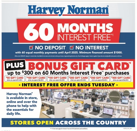 Harvey Norman "60 months interest free" advertisement