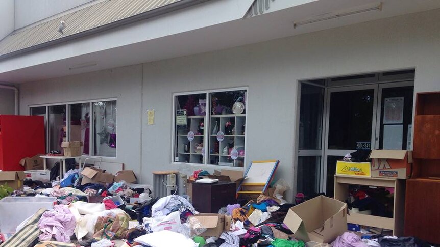The Salvation Army store at Noosaville where donations left outside were ripped open and strewn over the front yard.