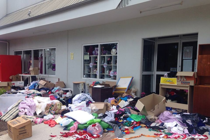 The Salvation Army store at Noosaville where donations left outside were ripped open and strewn over the front yard.