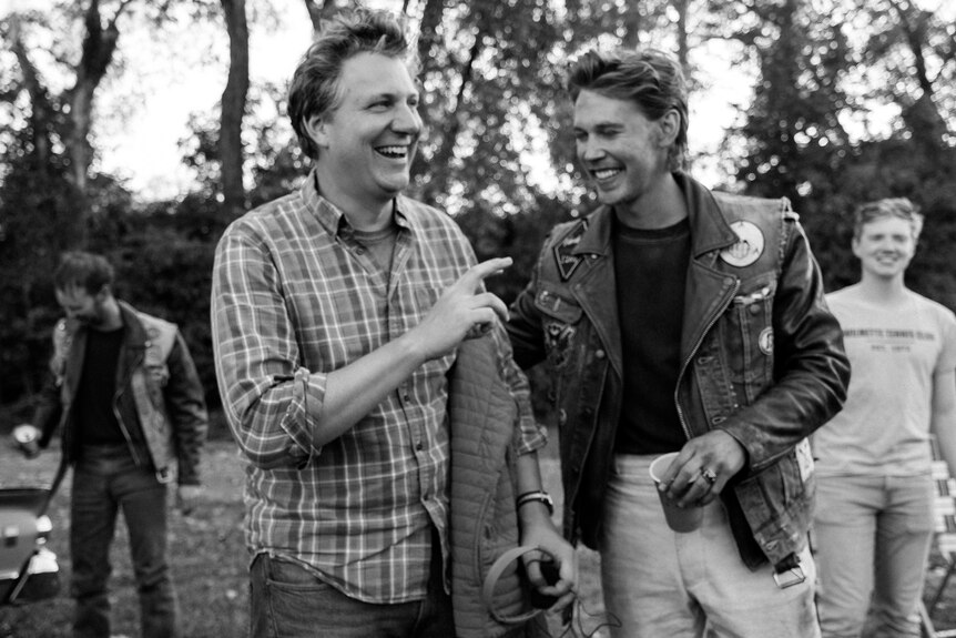Black and white photo of director Jeff Nichols and Austin Butler
