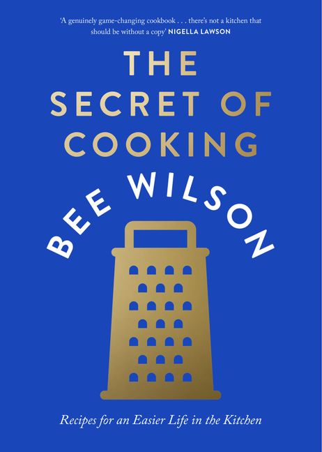 A book cover with text and an illustration of a cheese grater set against a royal blue background