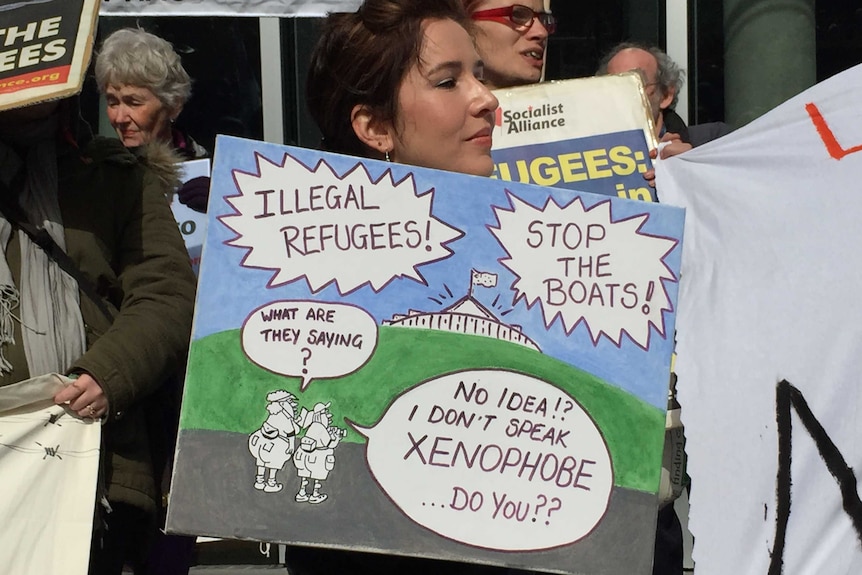 Protester outside ALP national conference