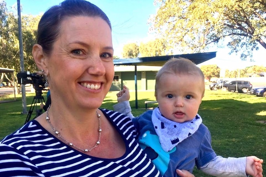 Mother Fiona Bailey and her son Campbell outside the Emerald Hospital.