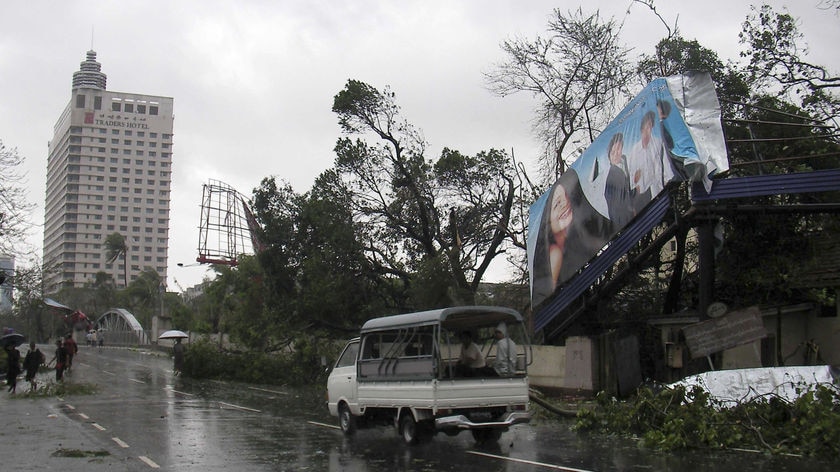 Cyclone damage in central Rangoon.