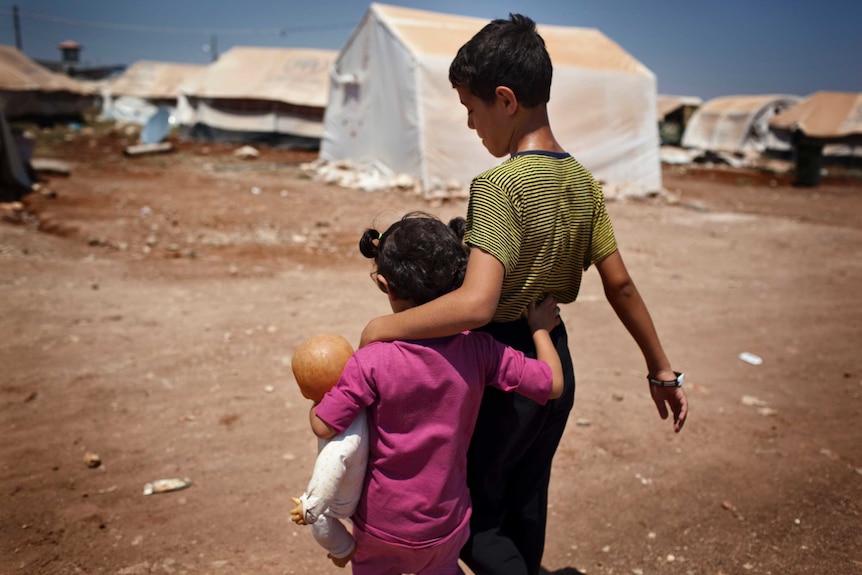 Syrian children at a refugee camp in Syria's northern city of Azaz.