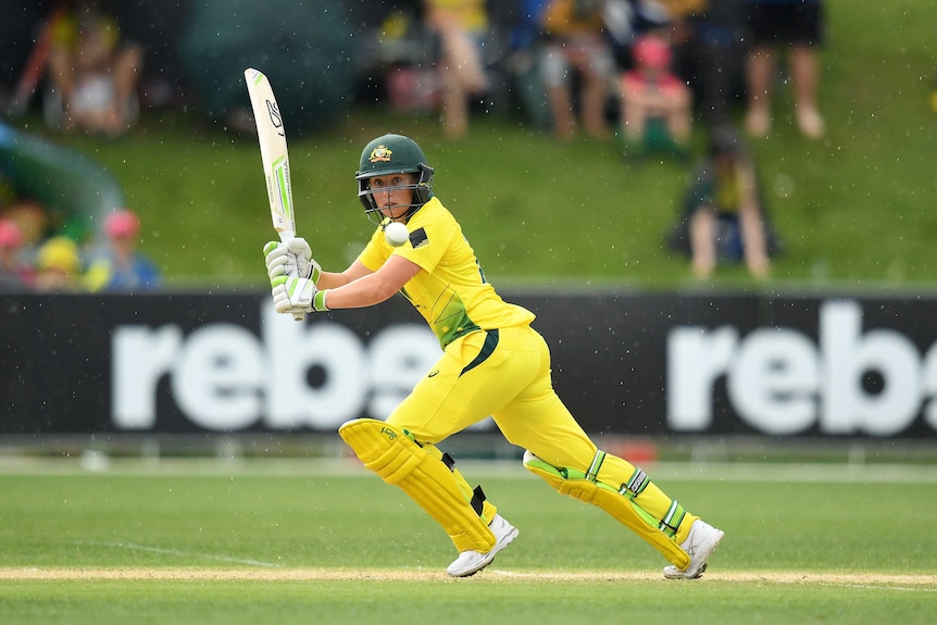Australia's Alyssa Healy bats against England in the third ODI at Coffs Harbour in October 2017.