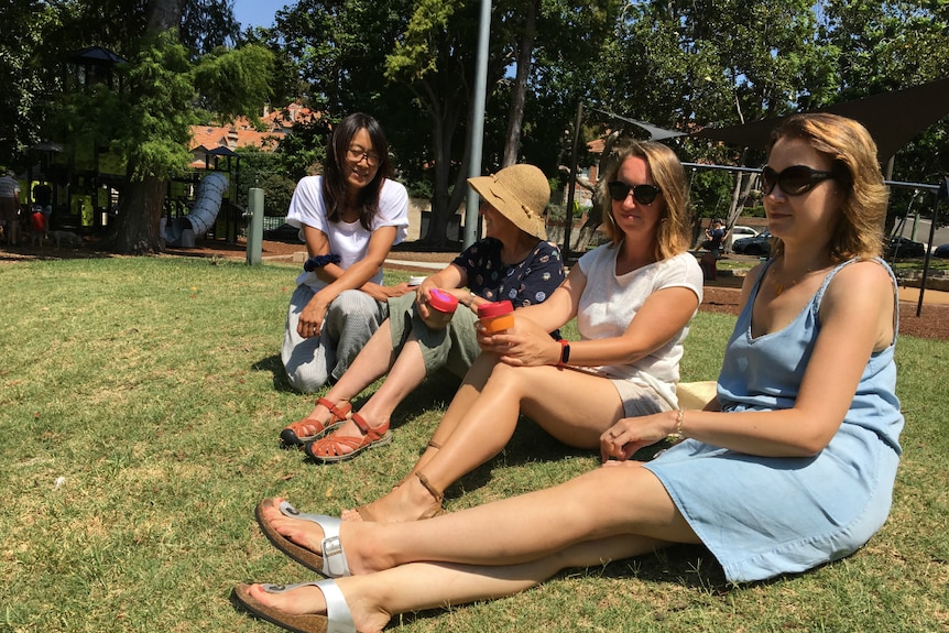 A group of women sitting on the grass at a park at Mosman on Sydney's north shore.