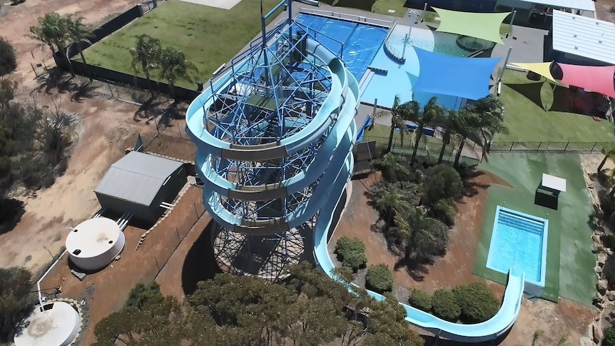 A giant blue waterslide