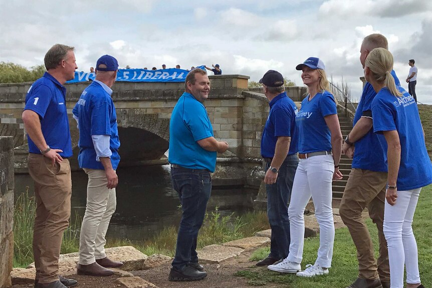 Liberal team with leader Will Hodgman (far left) at Ross in Tasmania's Midlands