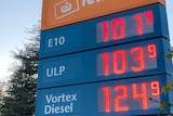 Fuel price sign at service station