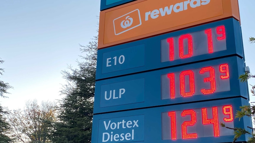 Fuel price sign at service station