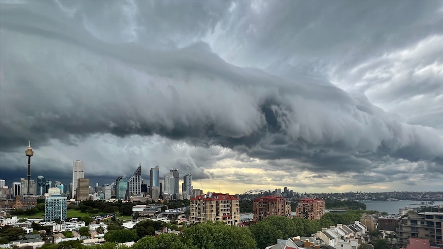 Ominous storm cloud looms over Sydney city