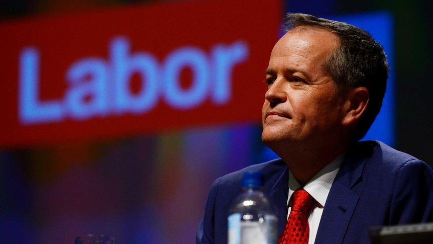 Opposition leader Bill Shorten at the opening address of the 2015 ALP National Conference