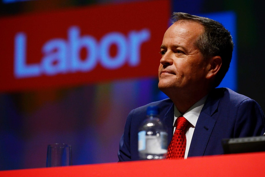 Opposition leader Bill Shorten at the opening address of the 2015 ALP National Conference