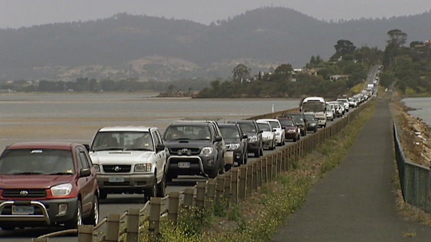 Traffic banked up on the Sorell Causeway.