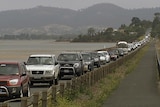 Traffic banked up on the Sorell Causeway.