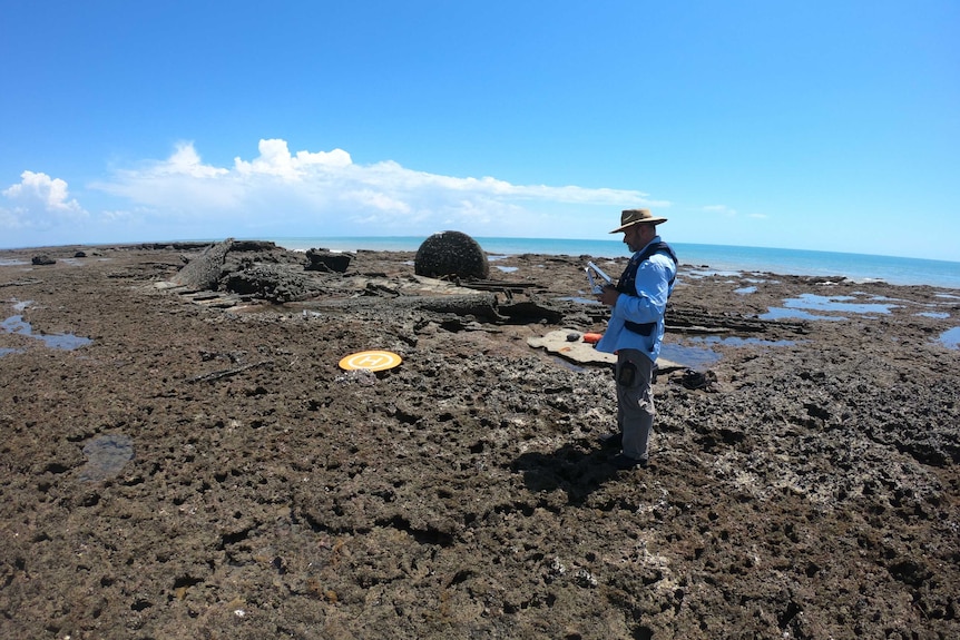 Archaeologist Silvano Jung at the site of the SS Brisbane shipwreck