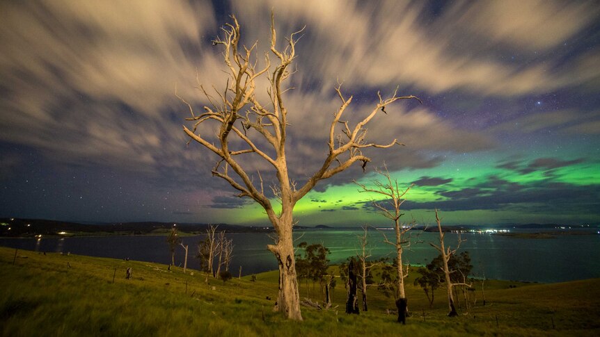 The Aurora Australis lights up the sky in Tasmania.
