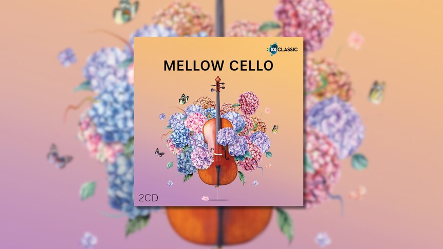 Album cover with a cello surrounded by colourful flowers and the text "Mellow Cello"