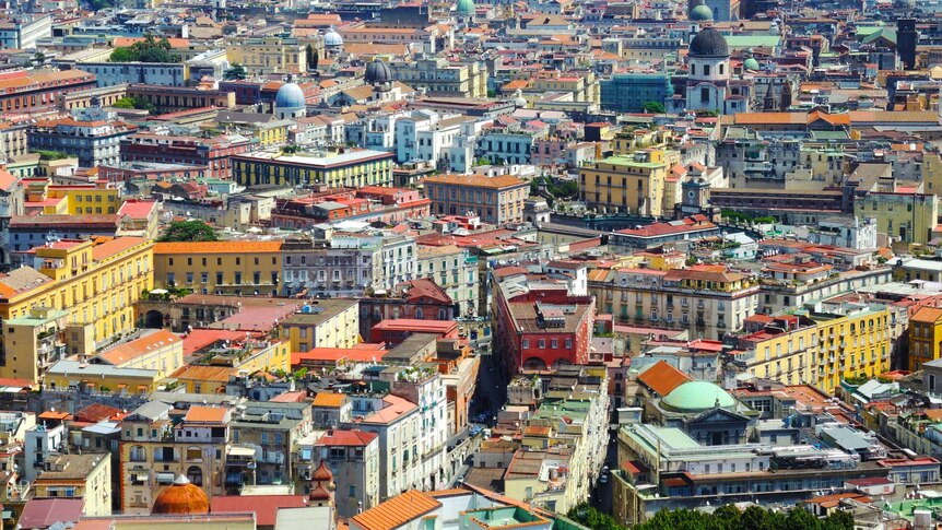 A birds eye view of the city of Naples.