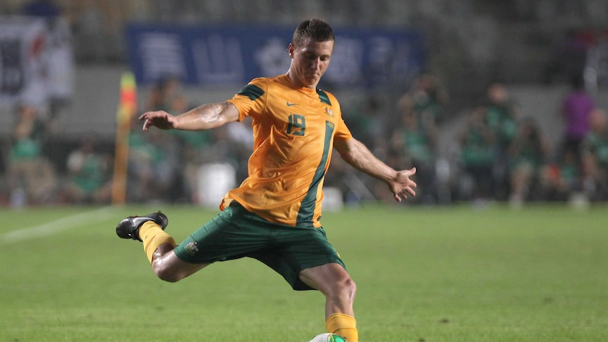 Mitchell Duke plays for the Socceroos