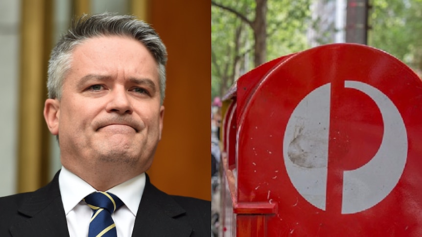 Composite picture of Finance Minister Mathias Cormann and an Australia Post box.