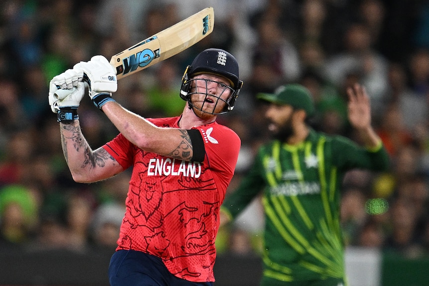 Ben Stokes holds the pose after playing a shot into the leg side