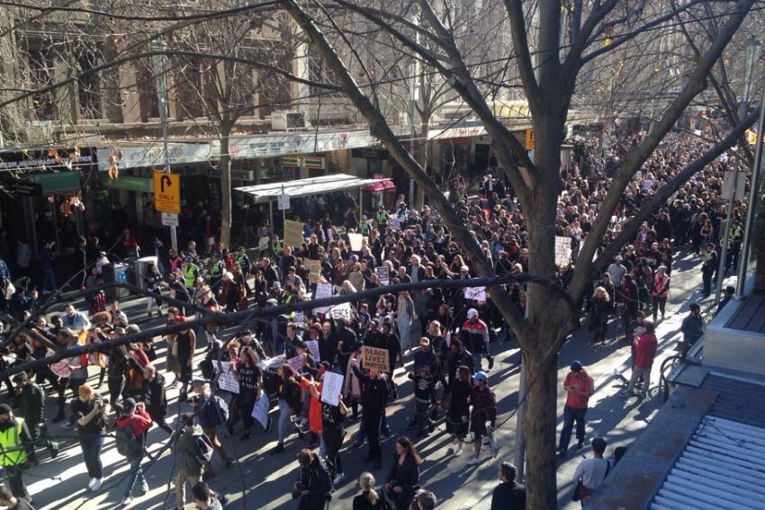 Thousands march on Swanston Street, Melbourne