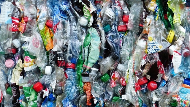 Plastic bottles being recycled